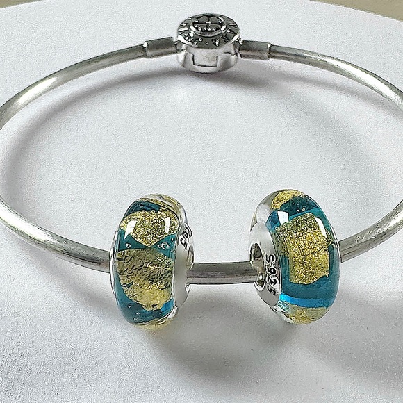 2 charms for Pandora beautiful Ocean Murano 925 Sterling silver cores - Picture 3 of 6